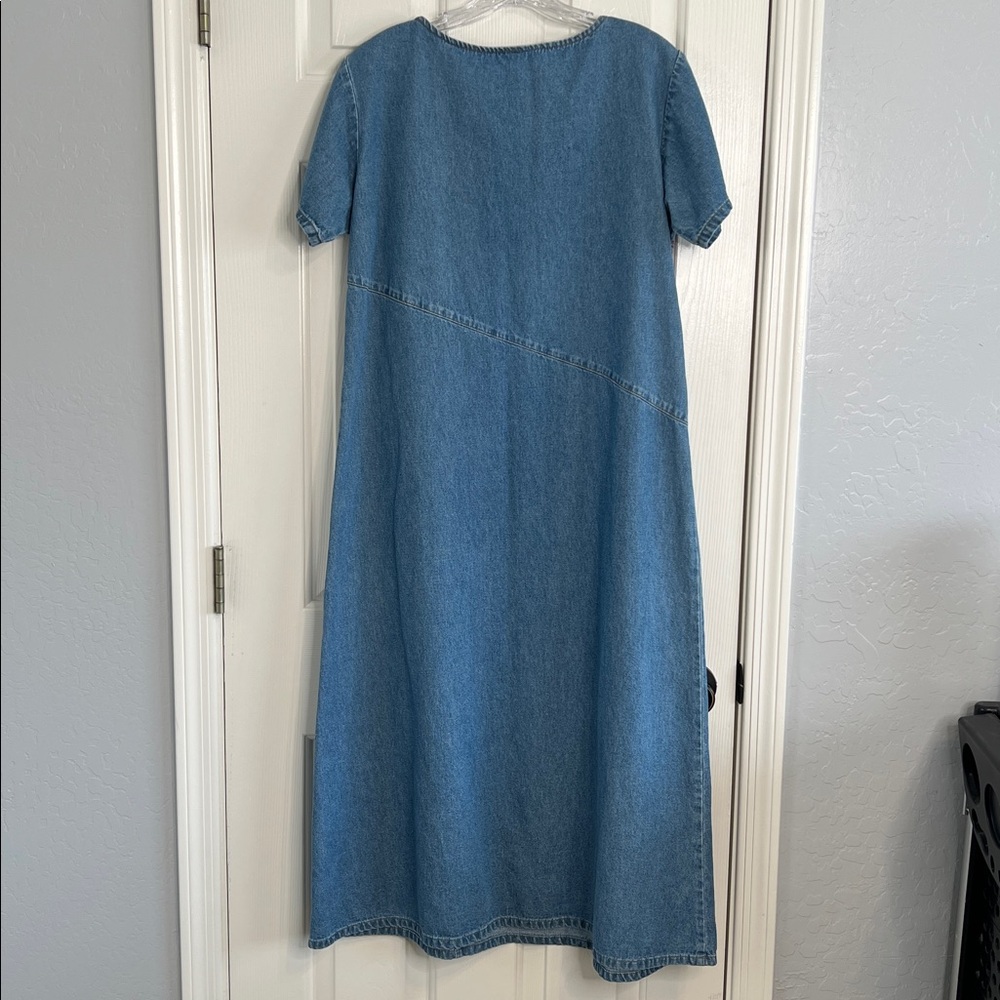 Vintage 90s denim maxi dress beads embroidery art teacher Phoebe Buffay Medium - Picture 2 of 7